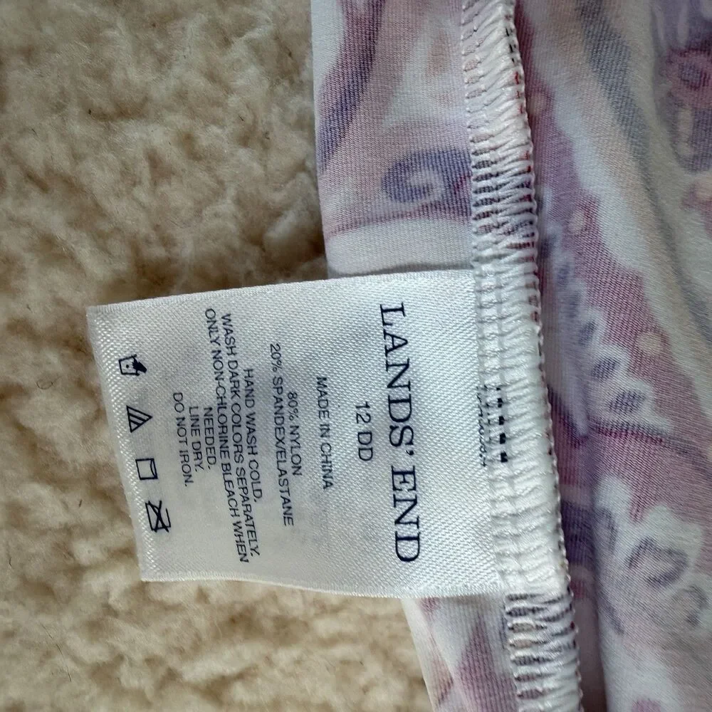 Lands End Tankini Swim Top Pink Paisley Underwire Size 12DD Swim Top
